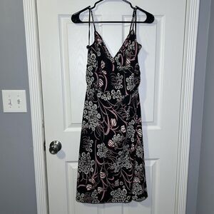 Mixit Dress Women's Large Black Floral V Neck Strappy Sundress Summer Casual